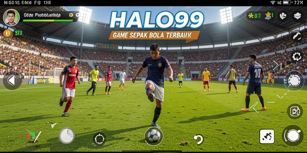 Tampilan gameplay seru dari HALO99 dengan aksi sepak bola yang mendebarkan.