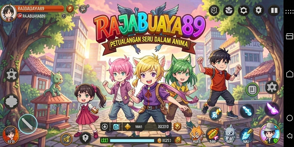 Screenshot gameplay RAJABUAYA89 dengan karakter anime yang epik.