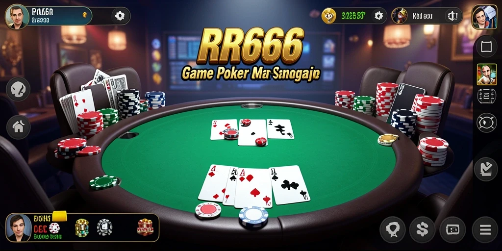 Screenshot gameplay RR666 menampilkan suasana meja poker yang mendebarkan.