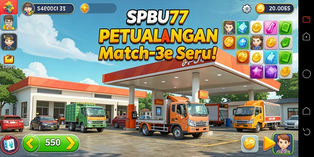 Tangkapan layar gameplay SPBU77 yang menampilkan momen seru mencocokkan elemen.